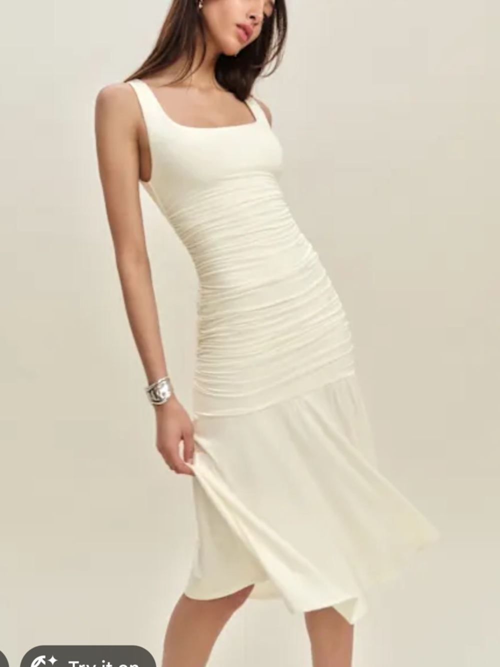Kayla Knit Ruched White Tank Dress